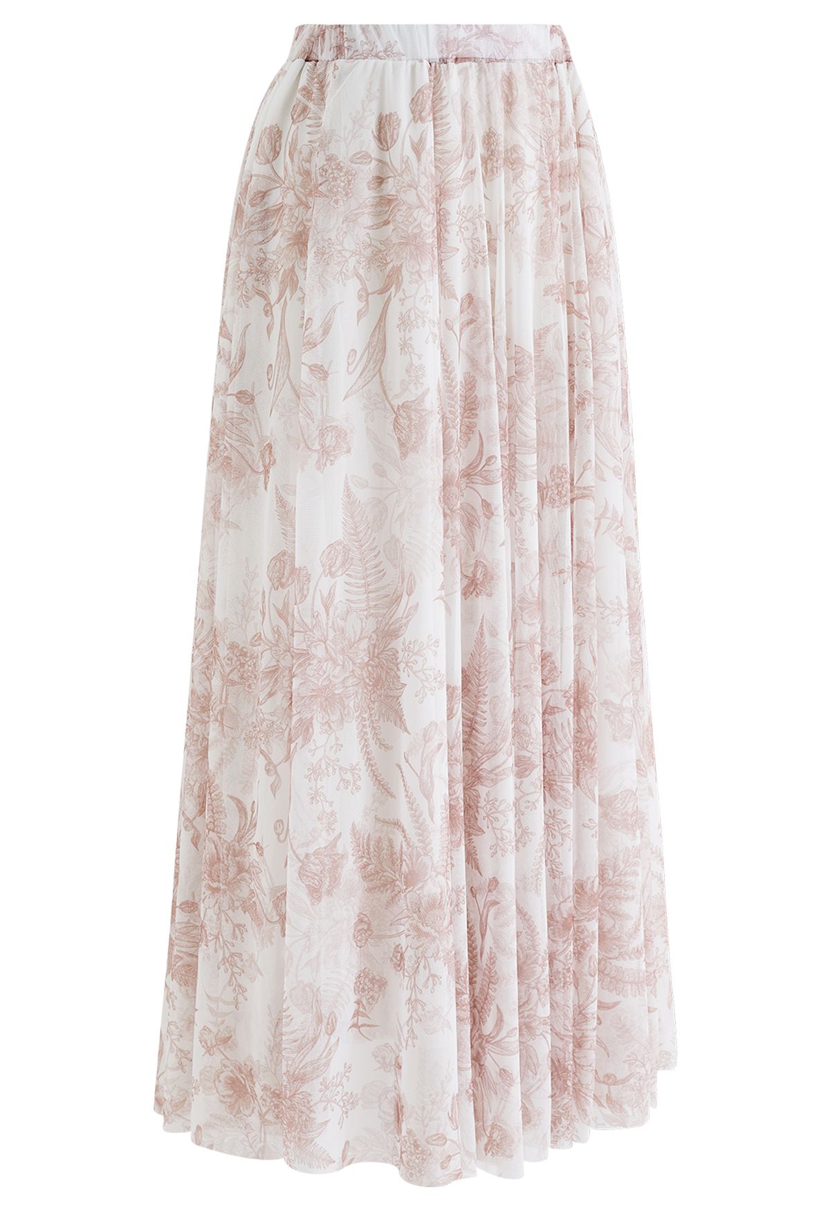 Romantic High Waist Floral Print Chiffon Maxi Skirt with Elastic Waist