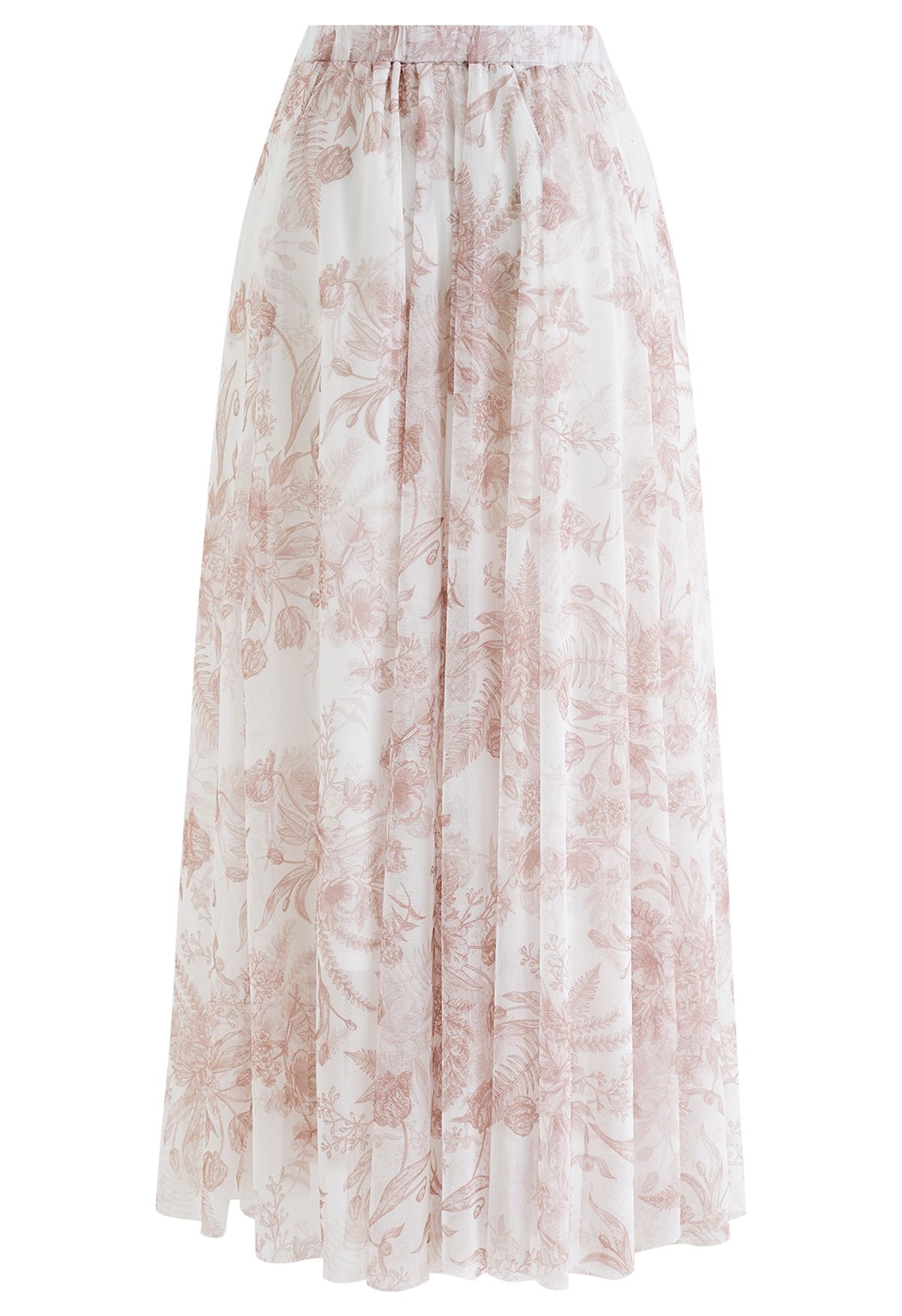 Romantic High Waist Floral Print Chiffon Maxi Skirt with Elastic Waist