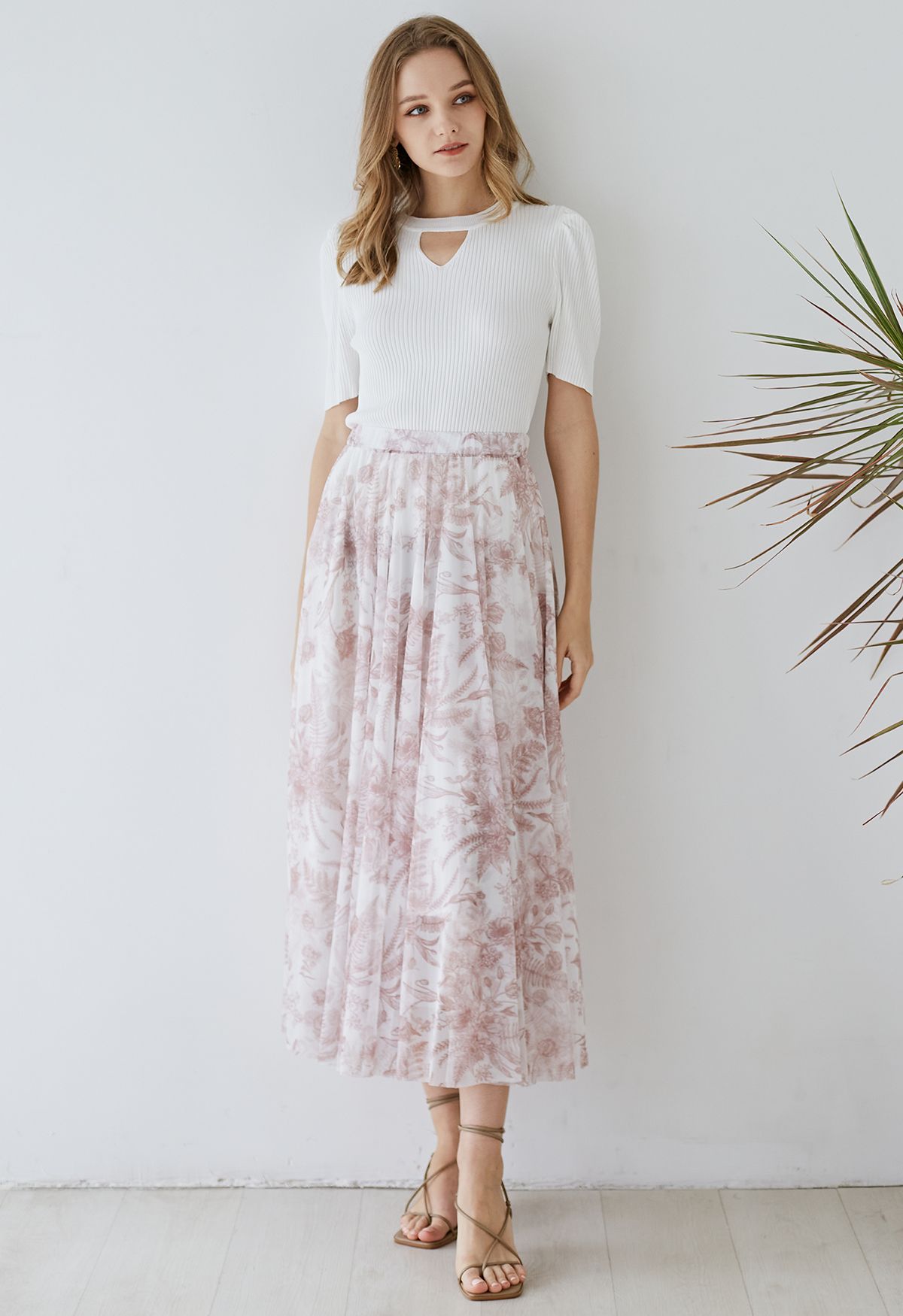 Romantic High Waist Floral Print Chiffon Maxi Skirt with Elastic Waist