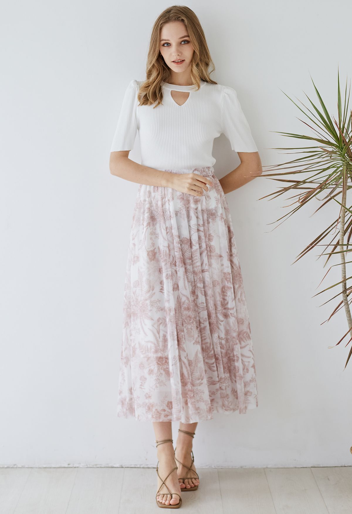Romantic High Waist Floral Print Chiffon Maxi Skirt with Elastic Waist