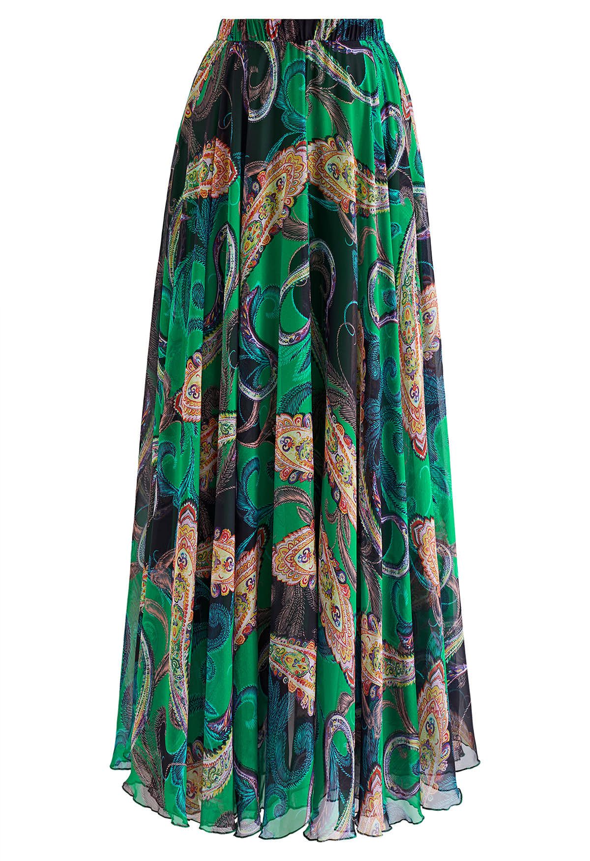 Emerald Green Paisley Printed Women Skirt in Lightweight Fabric with an Effortless Flow and Elegant Movement