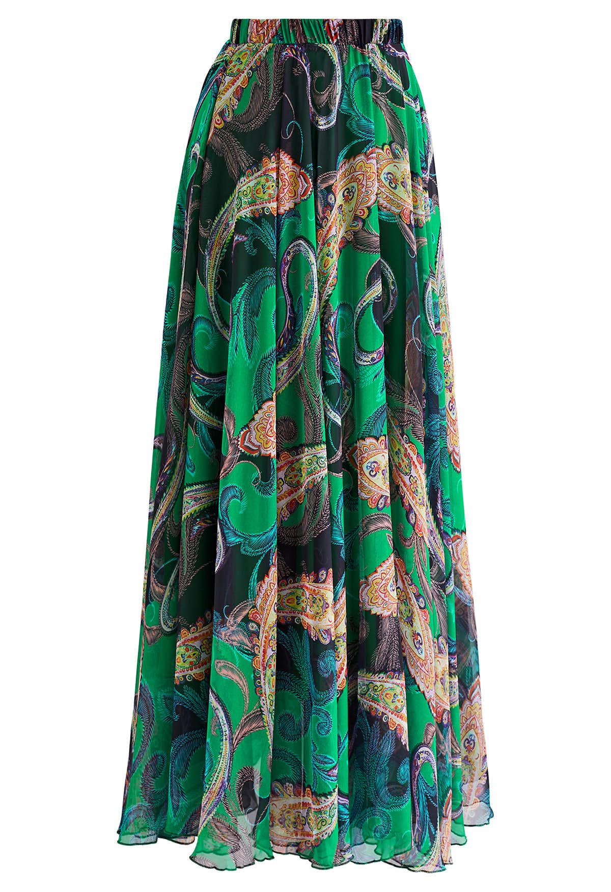 Emerald Green Paisley Printed Women Skirt in Lightweight Fabric with an Effortless Flow and Elegant Movement