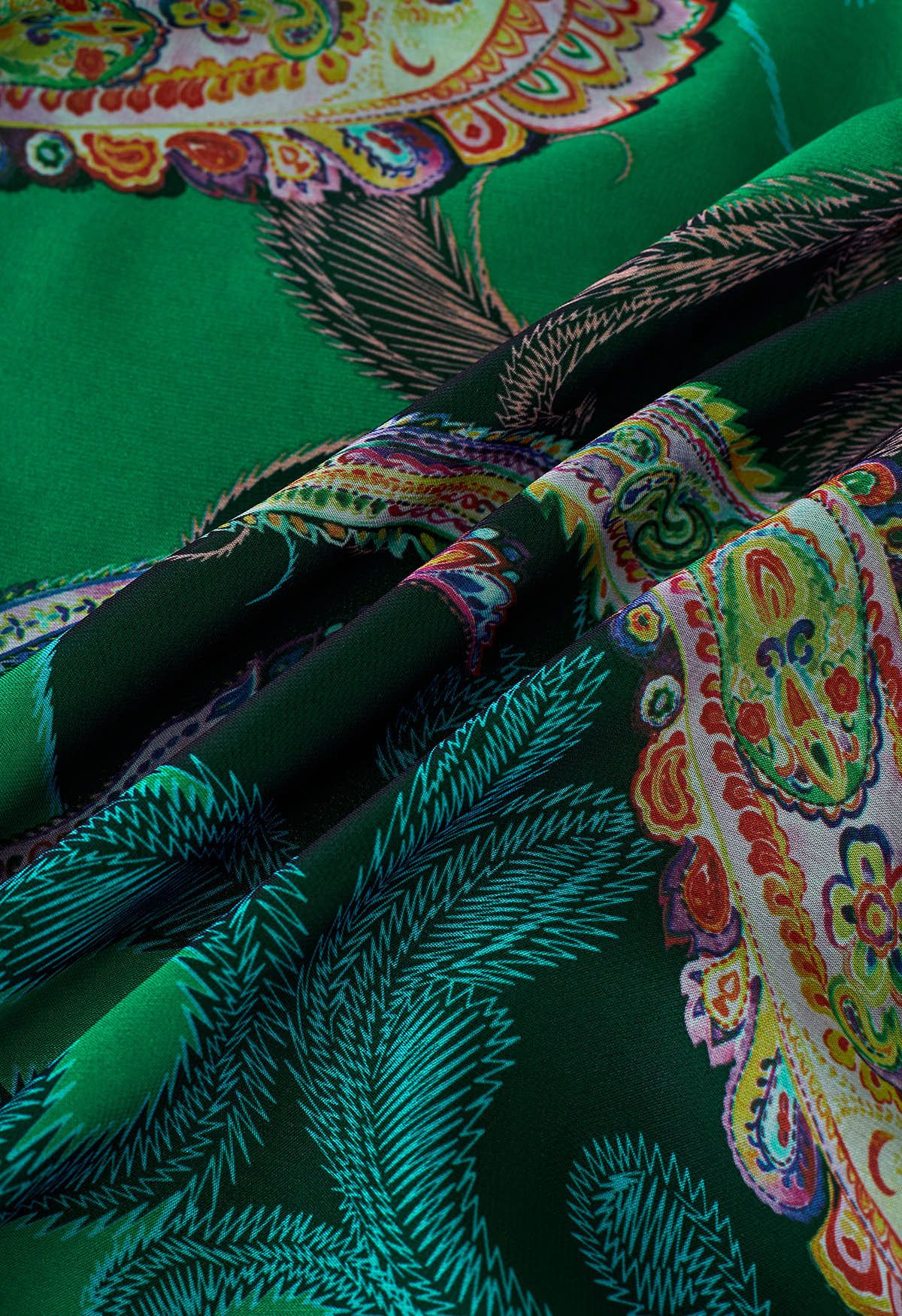 Emerald Green Paisley Printed Women Skirt in Lightweight Fabric with an Effortless Flow and Elegant Movement
