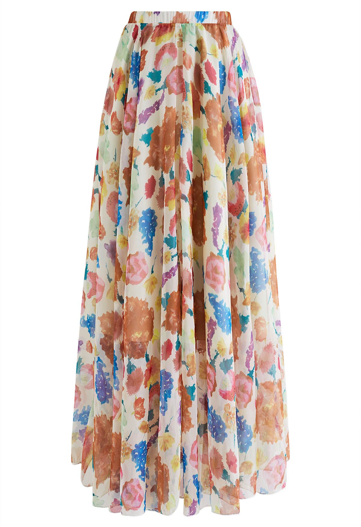 Women Pastel Bloom Artistry Maxi Skirt lightweight Airy and Flowing with Soft Draped Fabric for Chic and Comfortable Styling