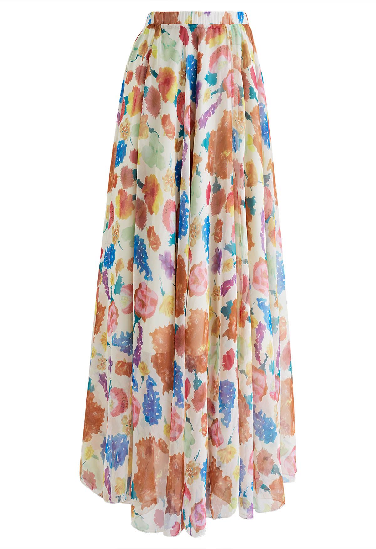 Women Pastel Bloom Artistry Maxi Skirt lightweight Airy and Flowing with Soft Draped Fabric for Chic and Comfortable Styling