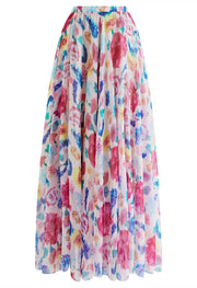 Pastel Bloom Watercolor Maxi Skirt