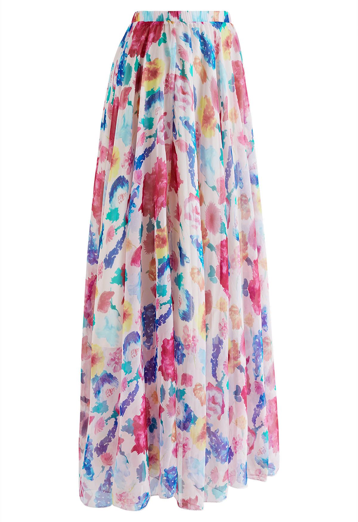 Pastel Bloom Watercolor Maxi Skirt