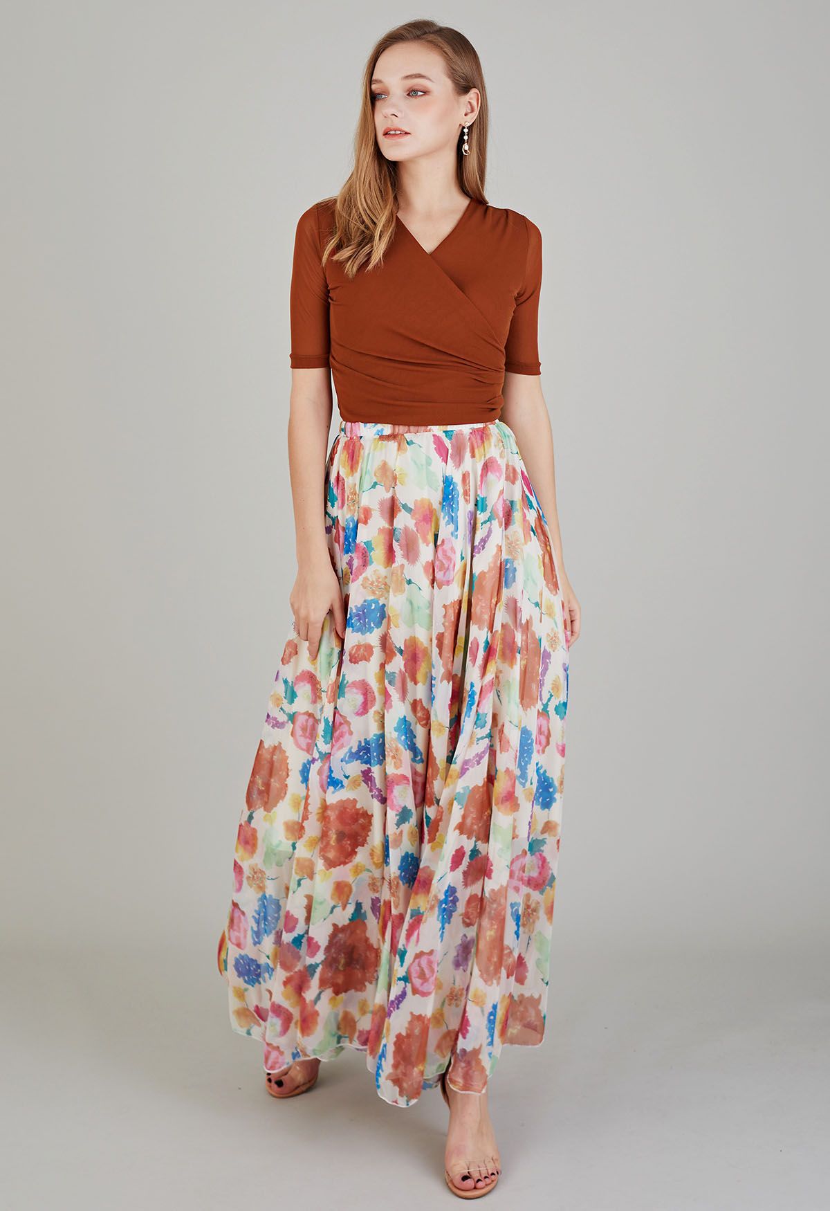 Women Pastel Bloom Artistry Maxi Skirt lightweight Airy and Flowing with Soft Draped Fabric for Chic and Comfortable Styling