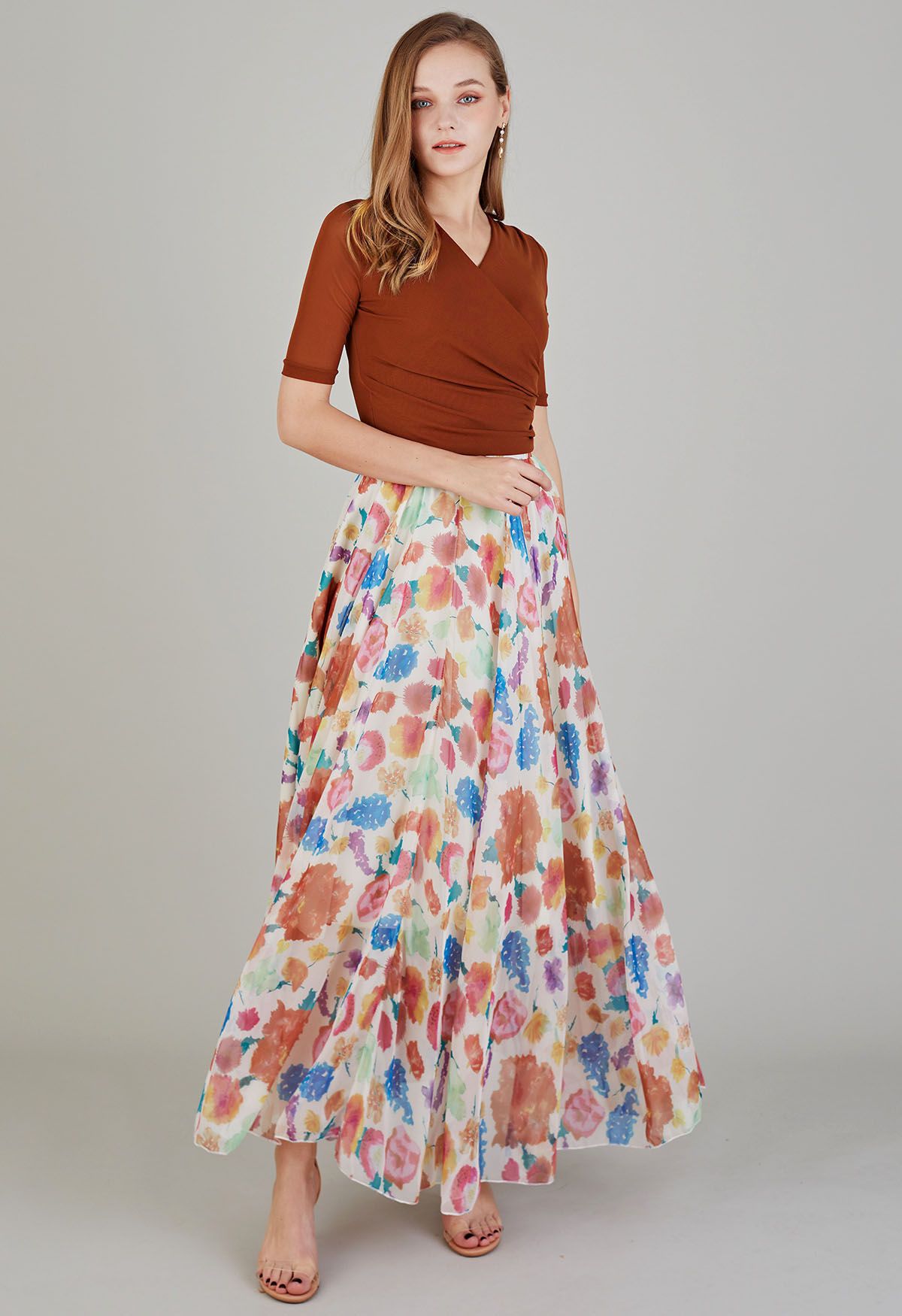 Women Pastel Bloom Artistry Maxi Skirt lightweight Airy and Flowing with Soft Draped Fabric for Chic and Comfortable Styling