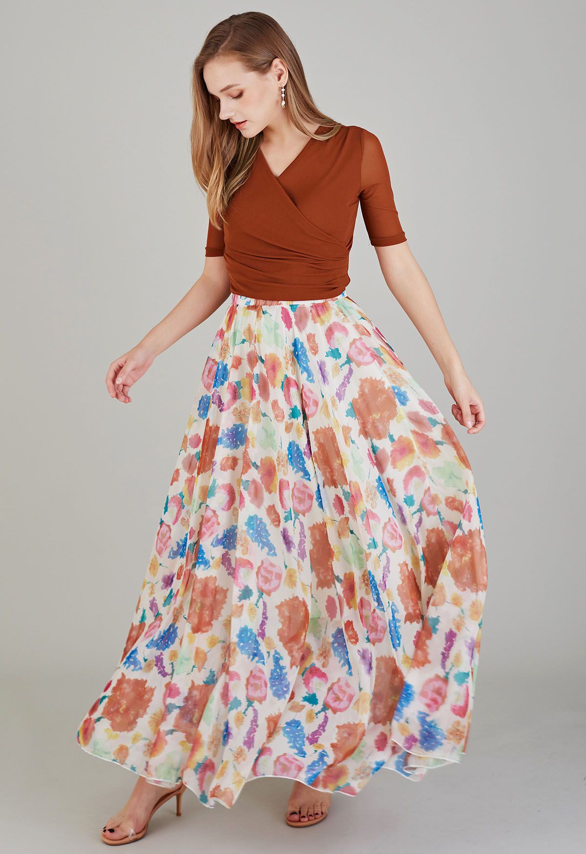 Women Pastel Bloom Artistry Maxi Skirt lightweight Airy and Flowing with Soft Draped Fabric for Chic and Comfortable Styling