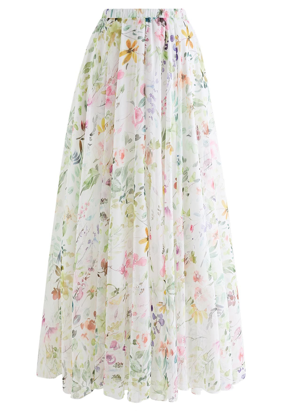 Ivory Garden Whisper Floral Maxi Skirt