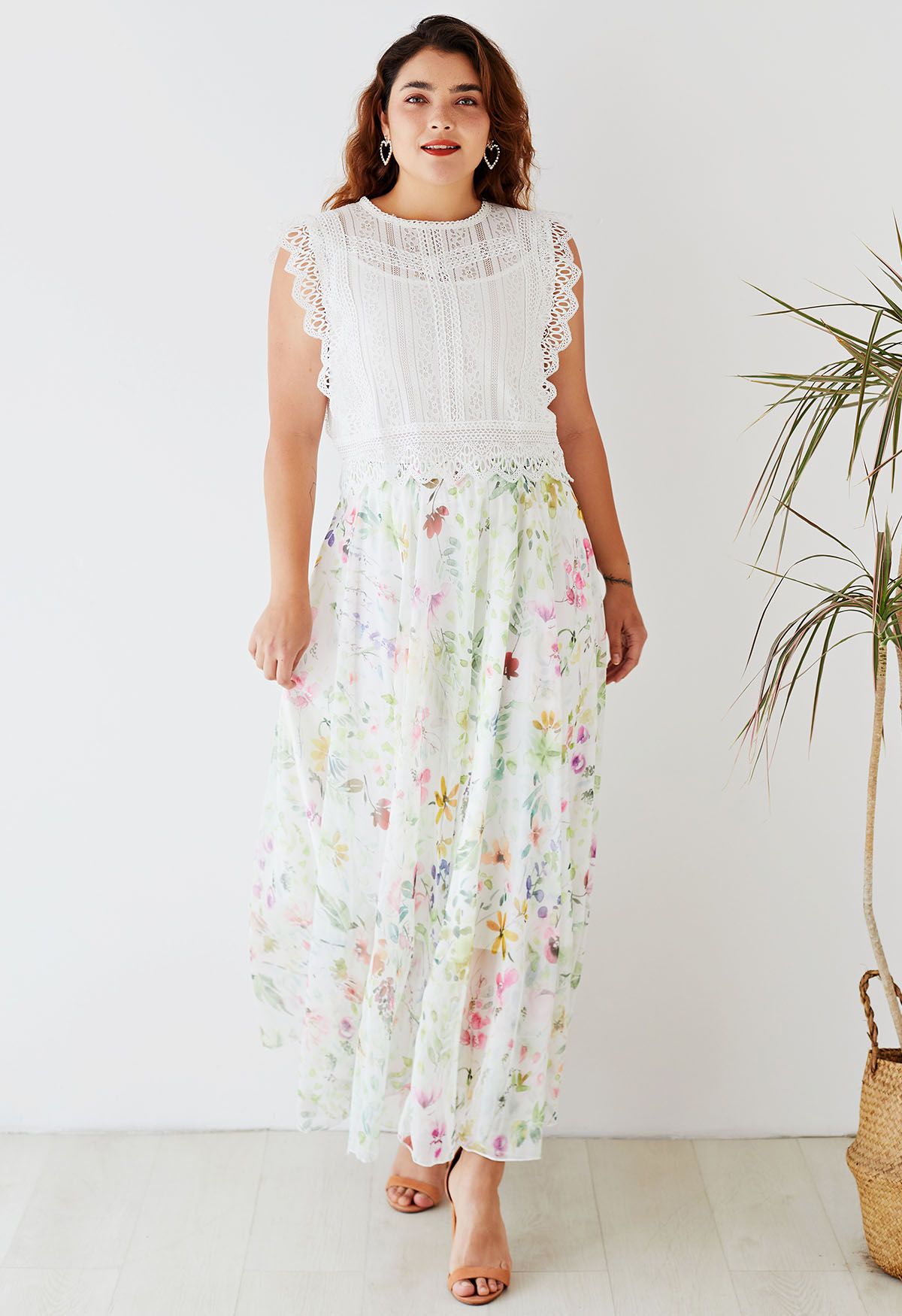 Ivory Garden Whisper Floral Maxi Skirt