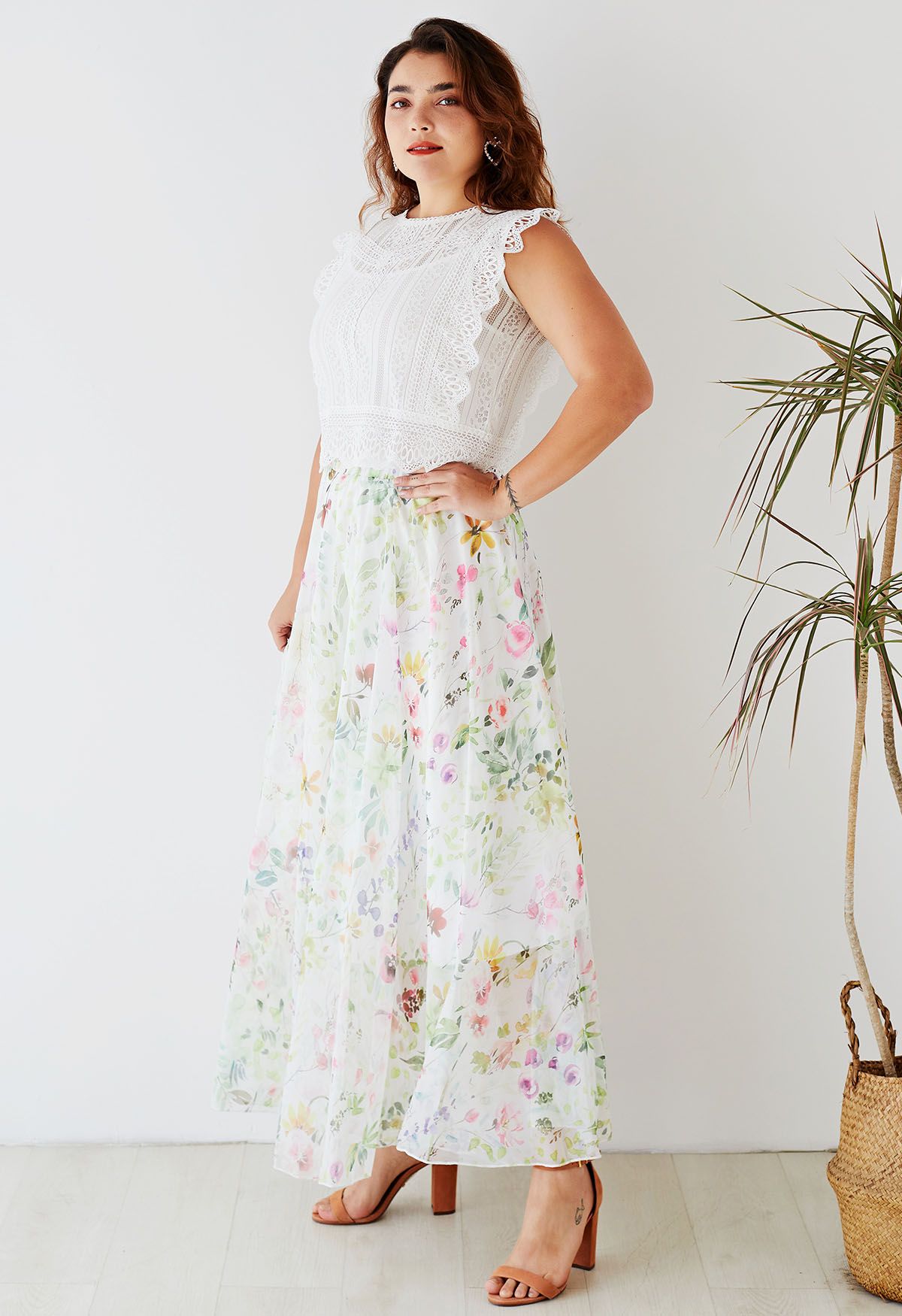 Ivory Garden Whisper Floral Maxi Skirt