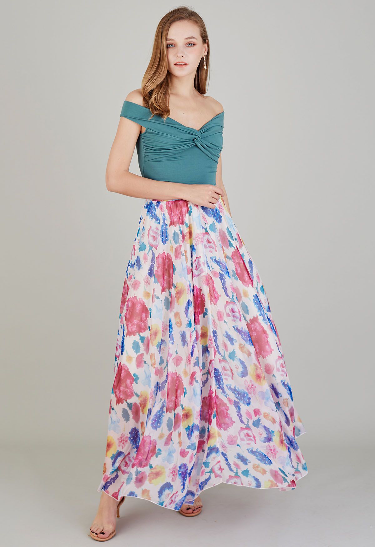 Pastel Bloom Watercolor Maxi Skirt