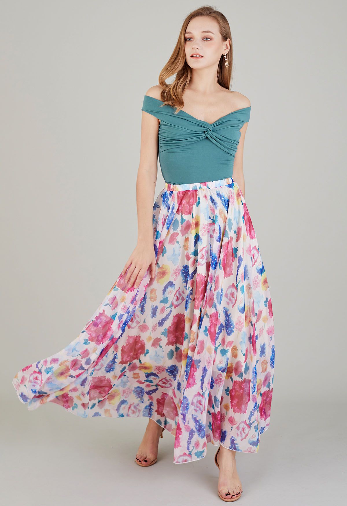 Pastel Bloom Watercolor Maxi Skirt