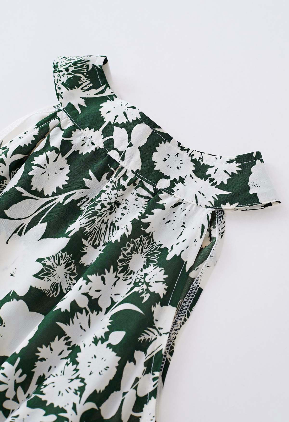 Emerald Bloom Floral Poly Chiffon Halter Neck Tiered Maxi Dress with Elasticated Waist & Flowing Silhouette  Lightweight Summer Resort Wear Dress