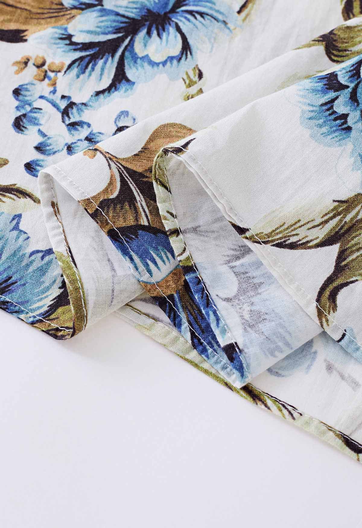 Ivory Blue Botanical Halter Neck Sleeveless Floral Dress for Elegant Day & Evening Wear