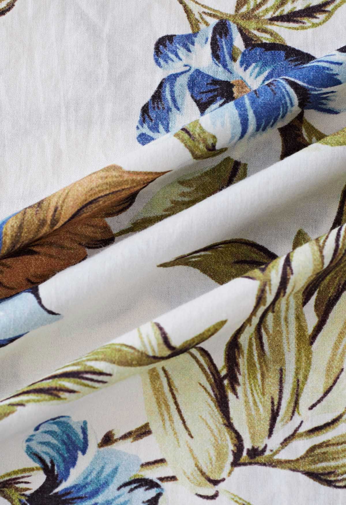 Ivory Blue Botanical Halter Neck Sleeveless Floral Dress for Elegant Day & Evening Wear