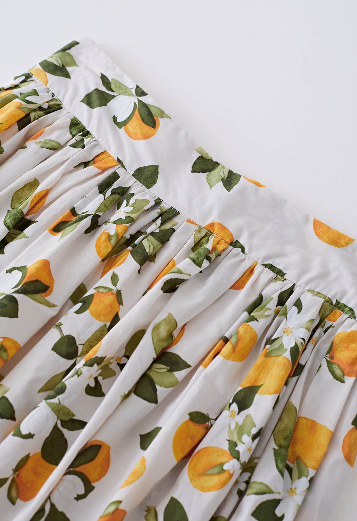 Women Citrus Bloom Ivory Lemon Floral Printed Maxi Skirt
