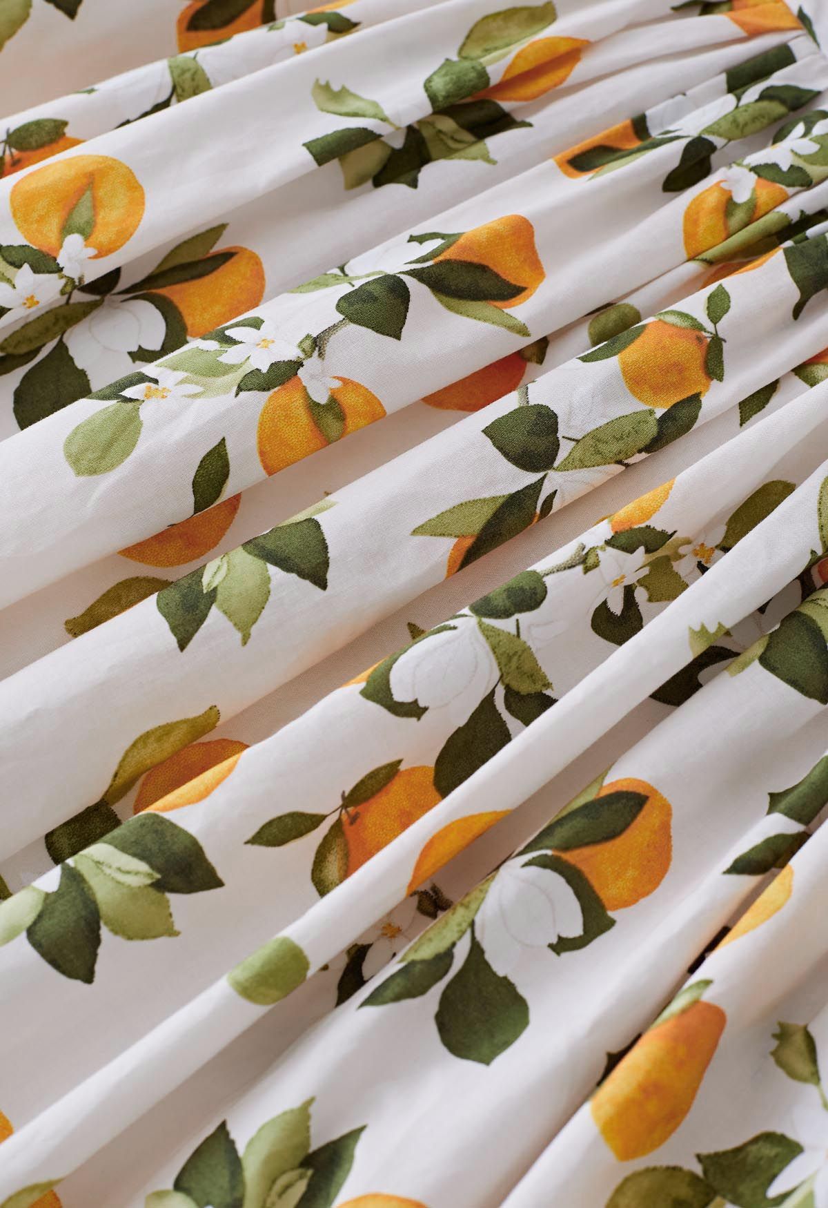 Women Citrus Bloom Ivory Lemon Floral Printed Maxi Skirt
