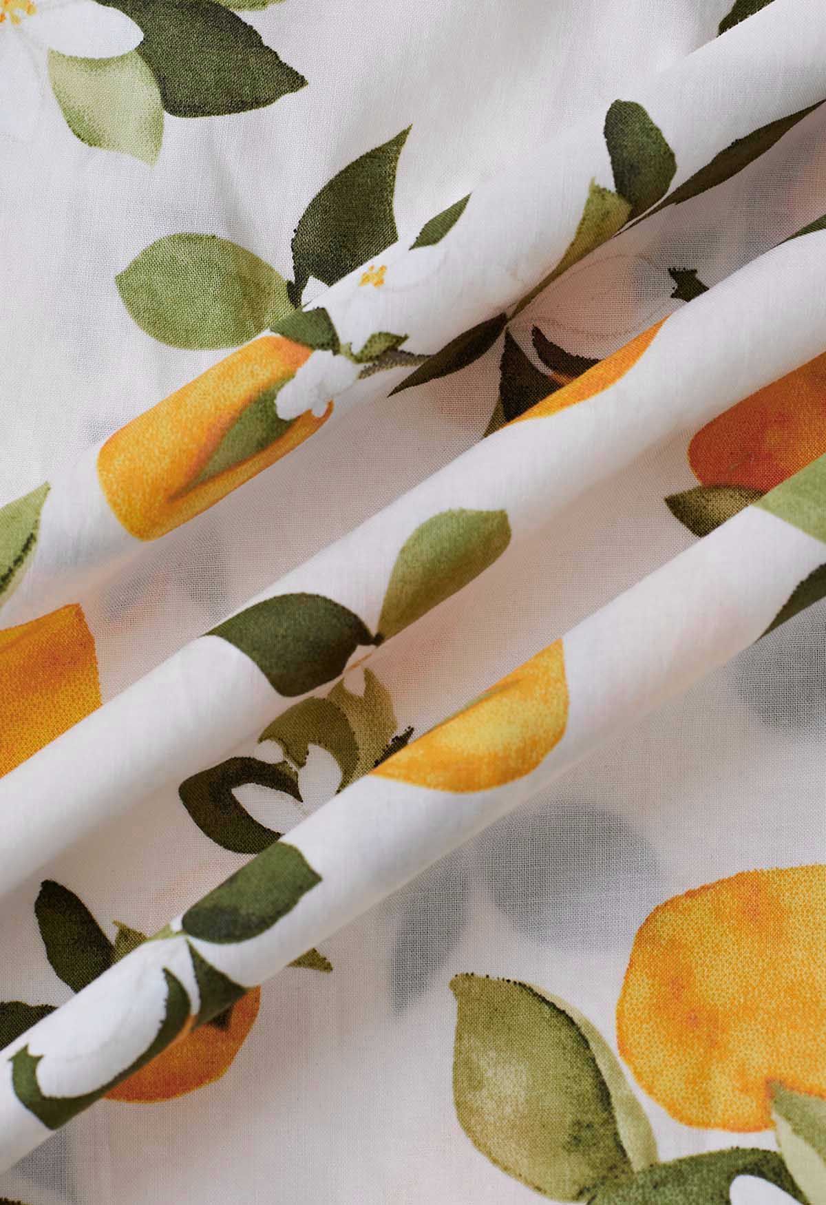 Women Citrus Bloom Ivory Lemon Floral Printed Maxi Skirt