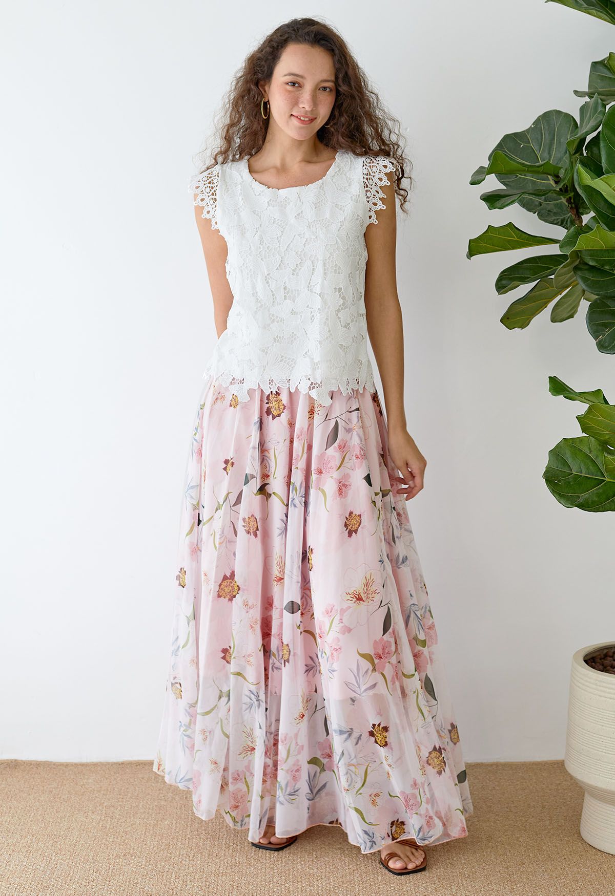 Blush Petal Dream Floral Maxi Skirt