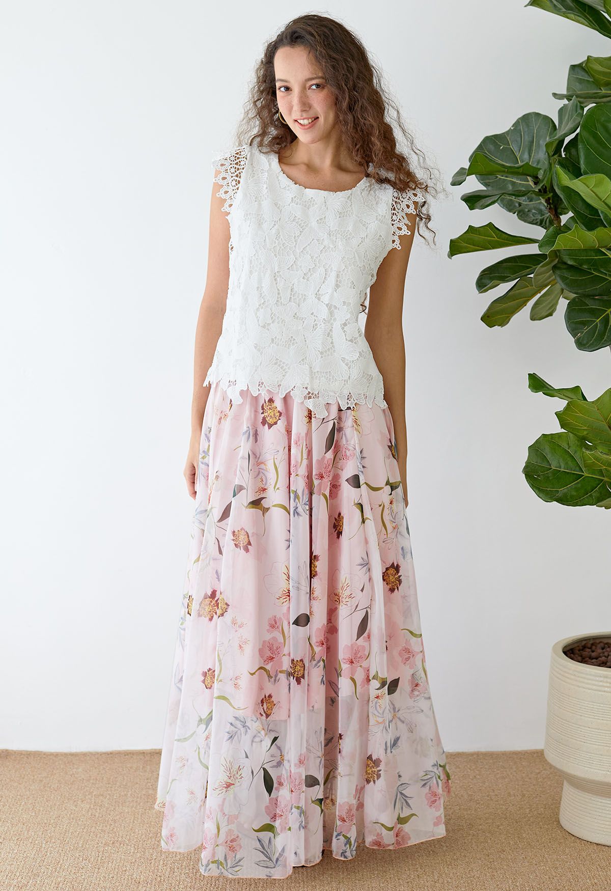 Blush Petal Dream Floral Maxi Skirt