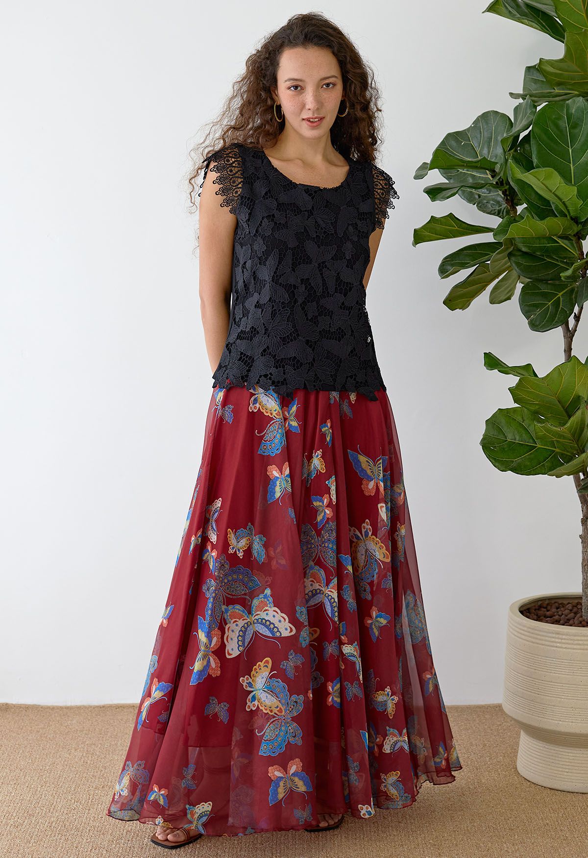 Burgundy Butterfly Grace Maxi Skirt