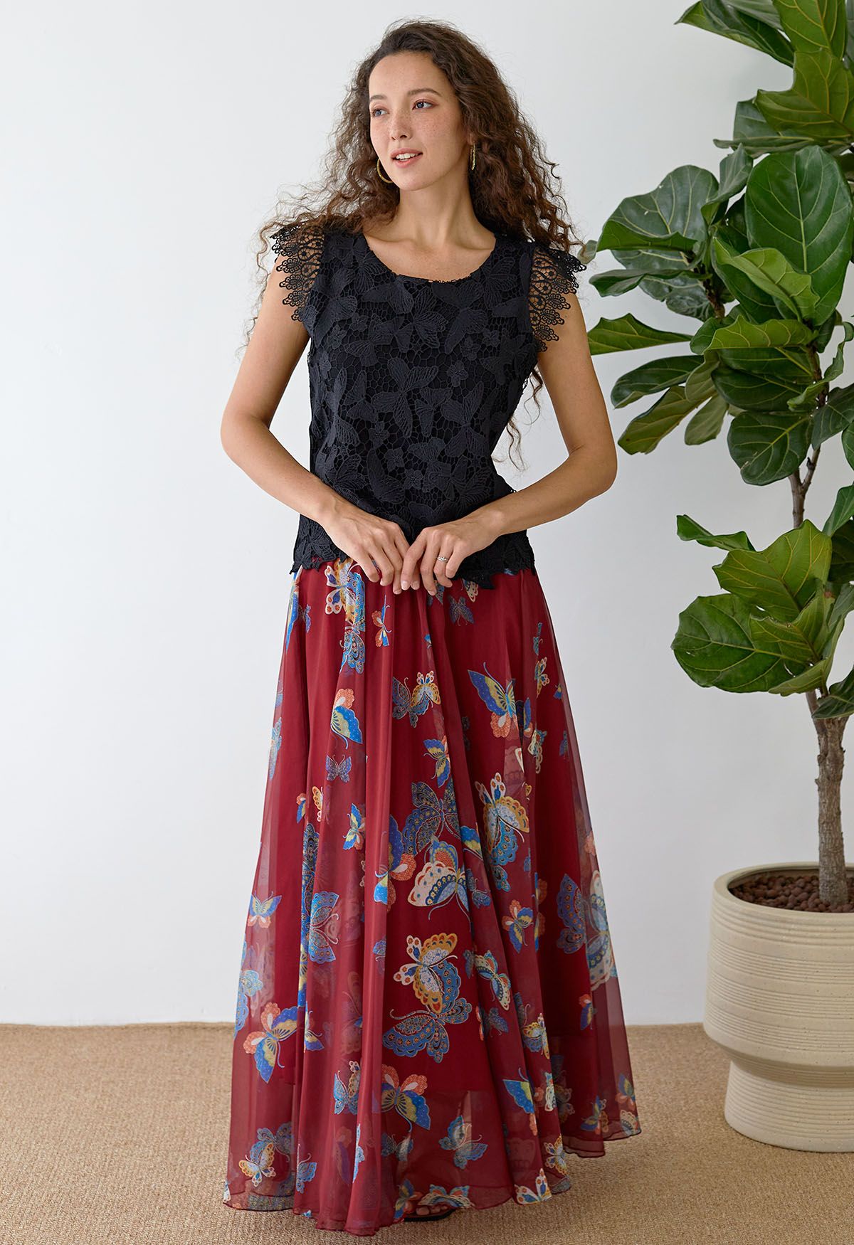 Burgundy Butterfly Grace Maxi Skirt