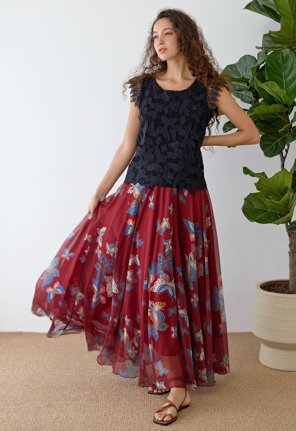 Burgundy Butterfly Grace Maxi Skirt