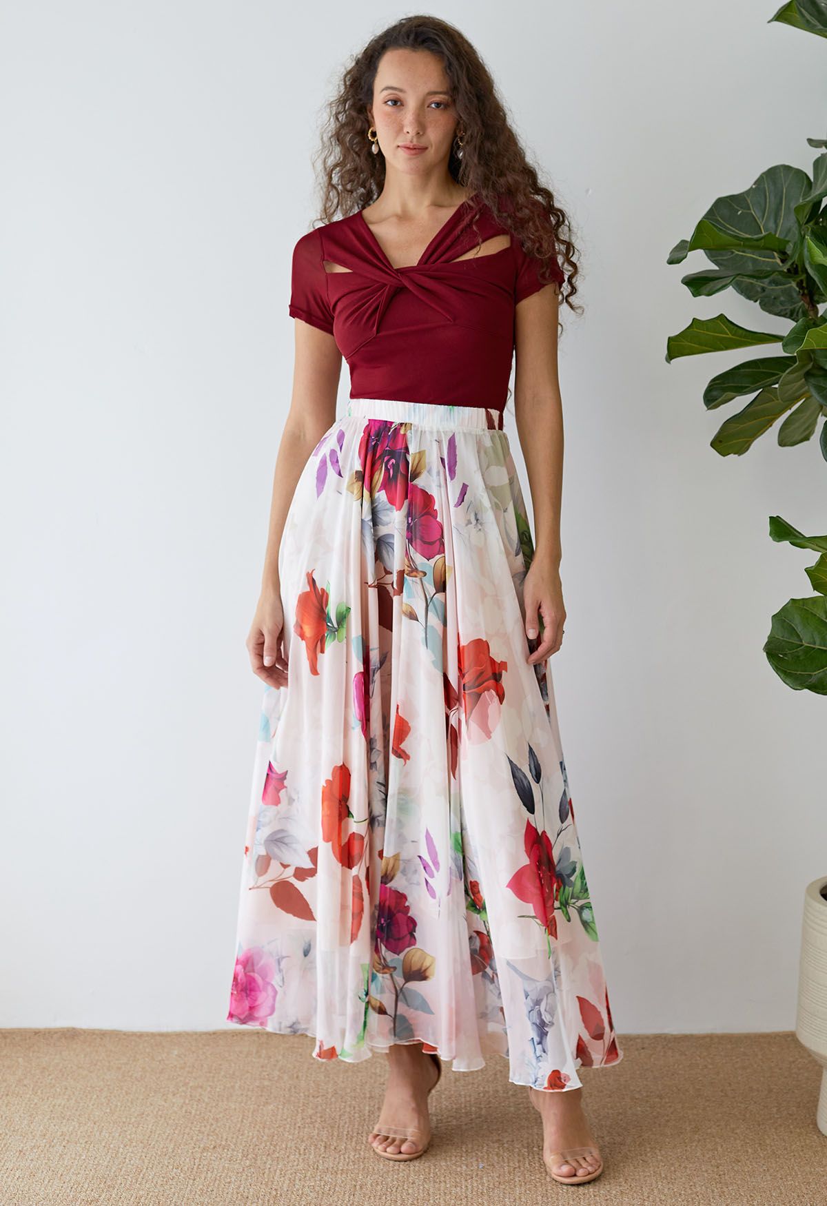 Ivory Rose Cascade Floral Maxi Skirt