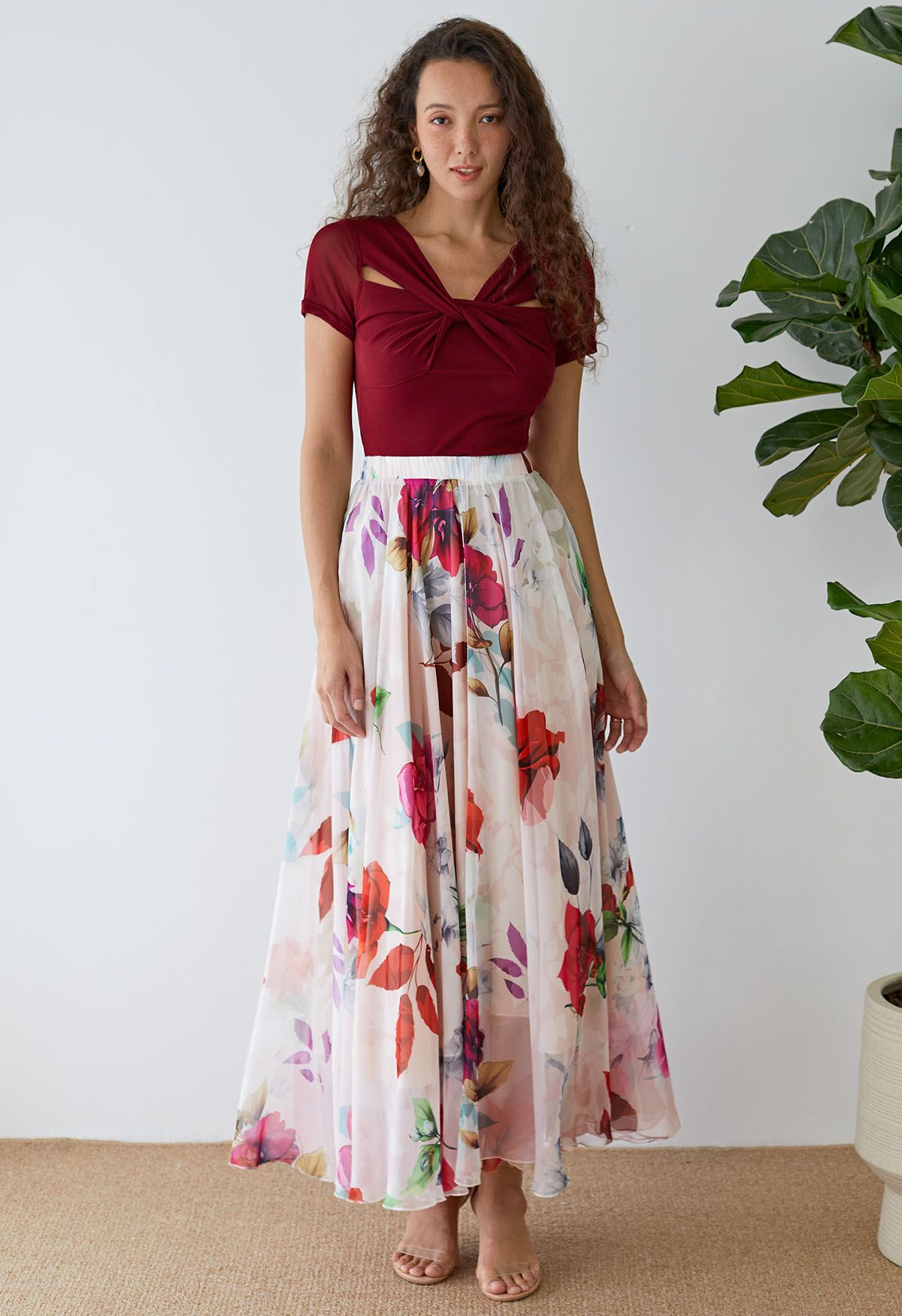 Rose Garden Elegance Floral Maxi Skirt