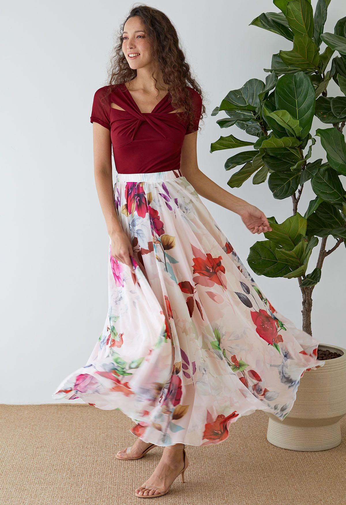 Rose Garden Elegance Floral Maxi Skirt