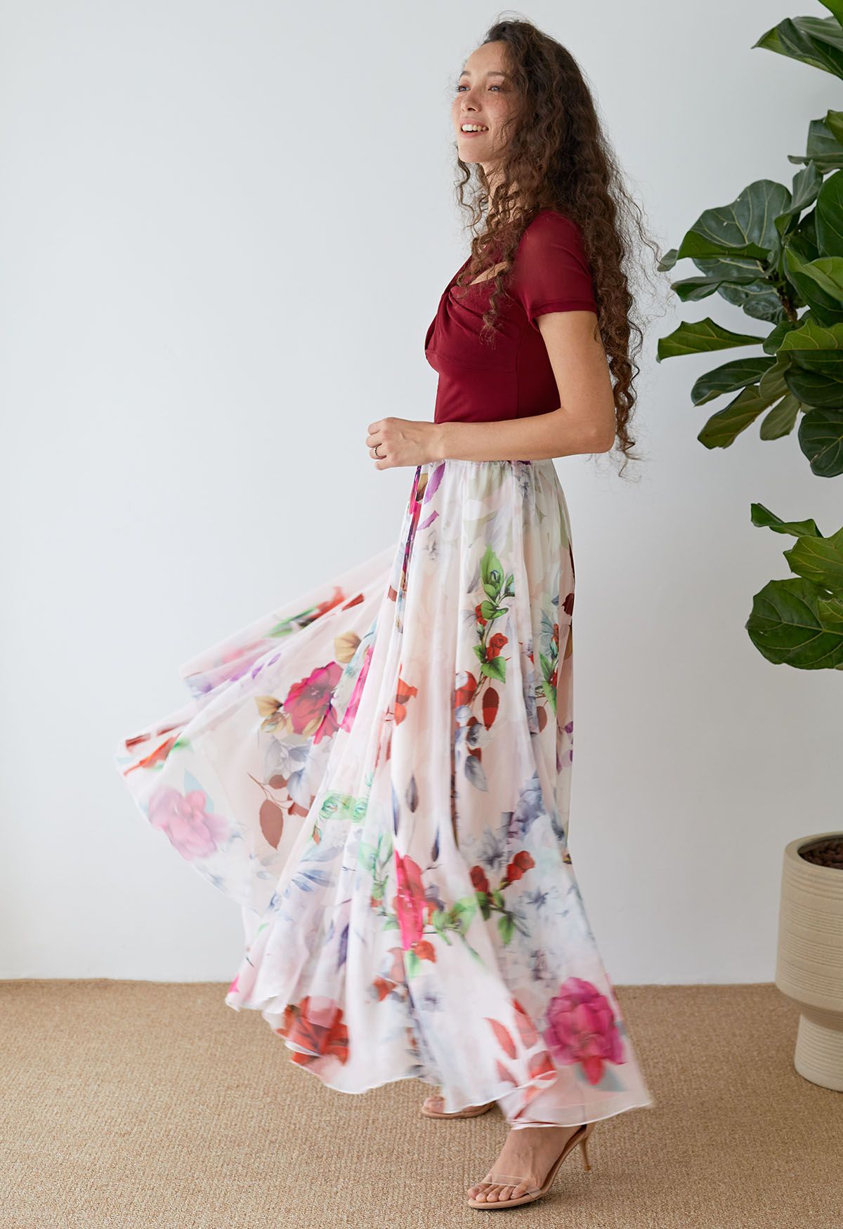 Ivory Rose Cascade Floral Maxi Skirt
