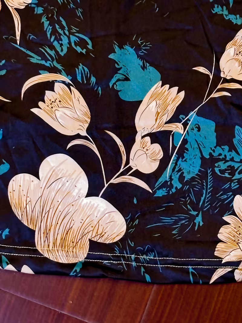 "Vintage Botanical Print A-Line Flowy Dress - Dark Floral"