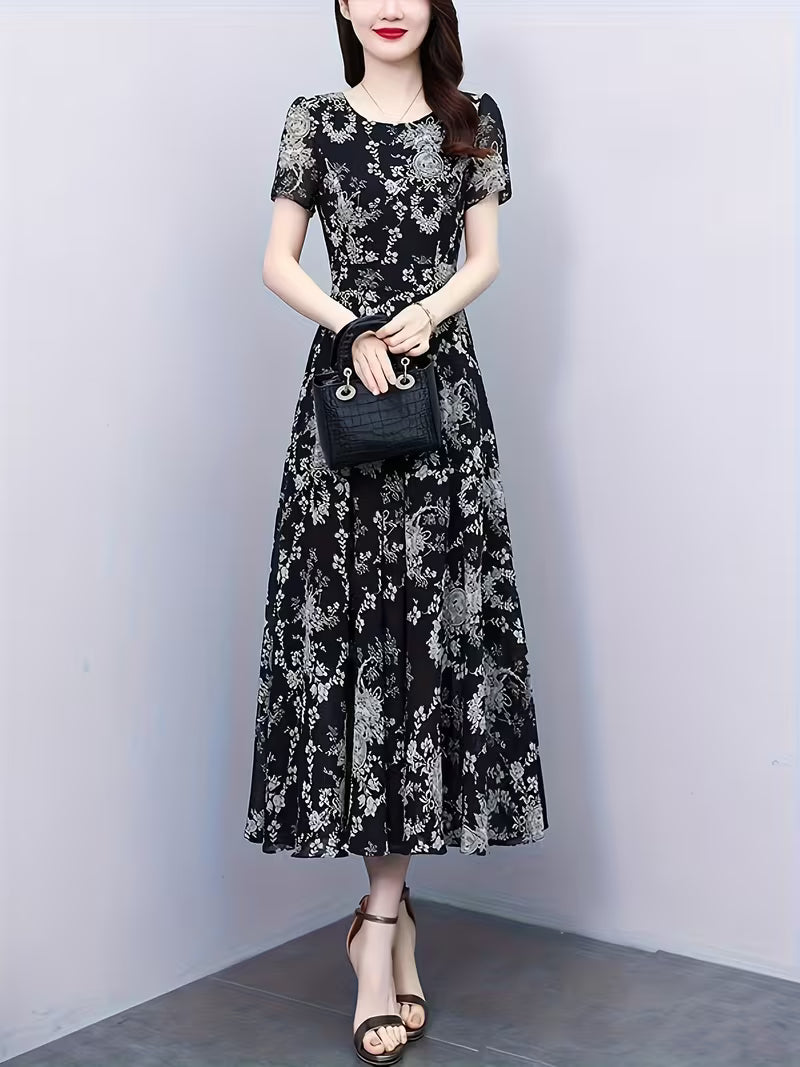 Black Blossom Vintage Floral Print Luxury   Dress