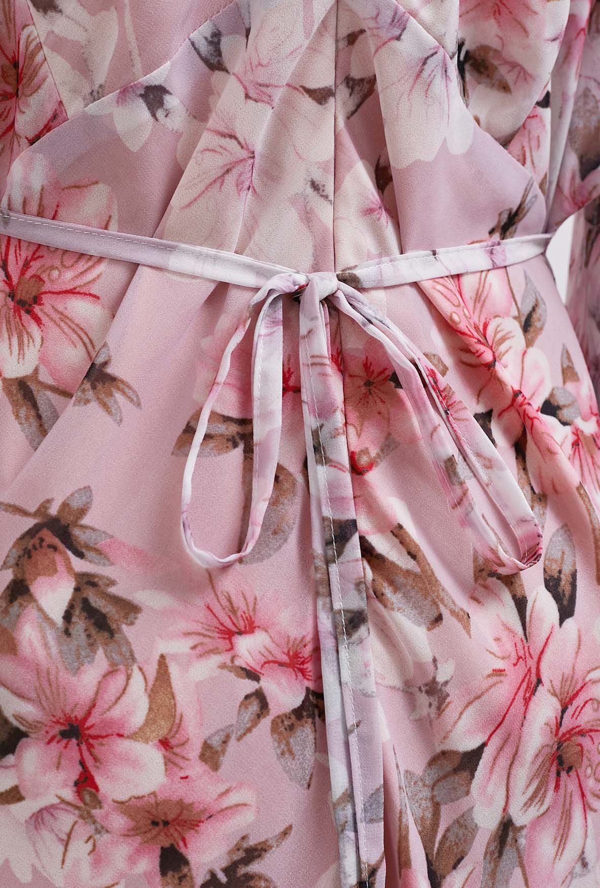 Blush Petal Pink Floral Printed Midi Dress Elegant Long Sleeve Fit & Flare Silhouette with Soft Flowing Fabric for Day & Evening Wear