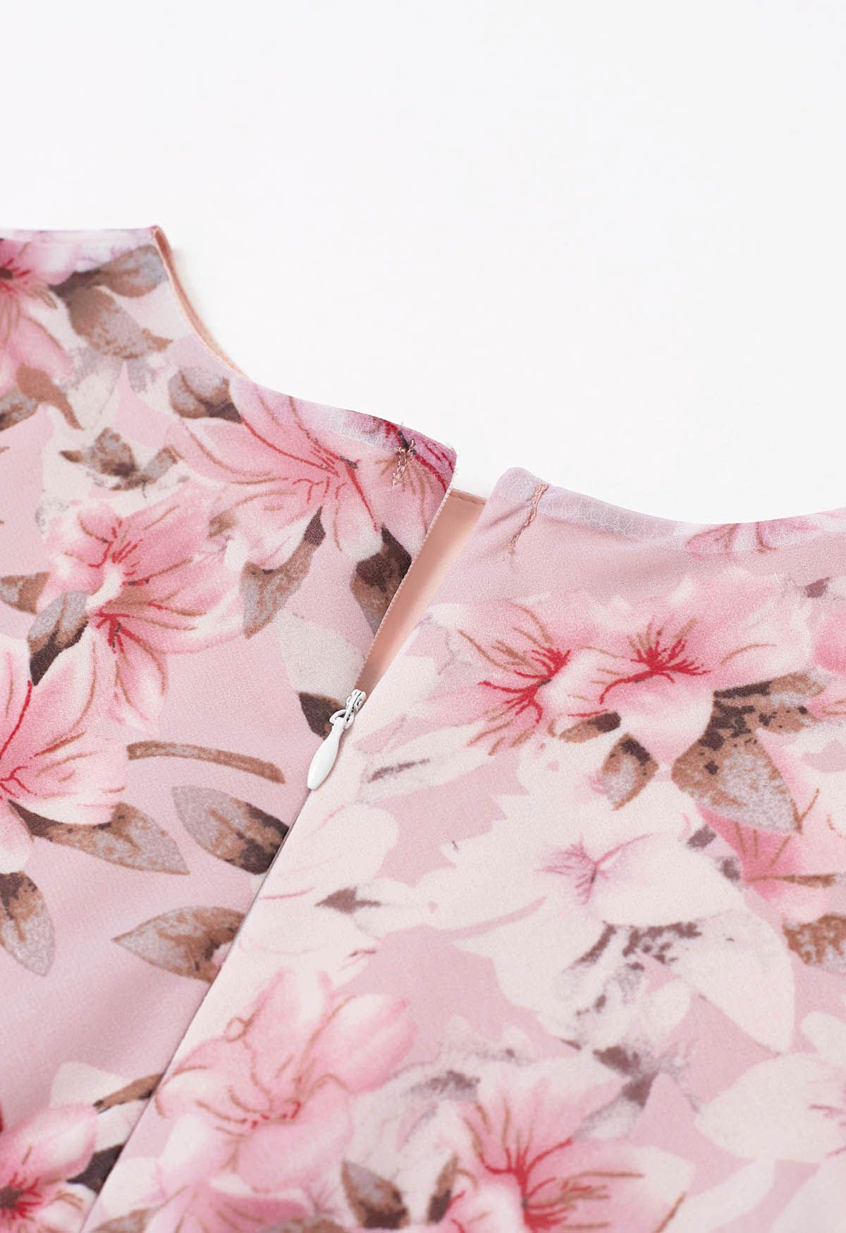 Blush Petal Pink Floral Printed Midi Dress Elegant Long Sleeve Fit & Flare Silhouette with Soft Flowing Fabric for Day & Evening Wear