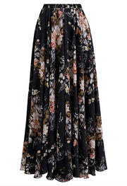 Midnight Bloom Floral Georgette Maxi Skirt for Women Lightweight Airy and Perfectly Flowing for Casual Festive  or Evening Occasions