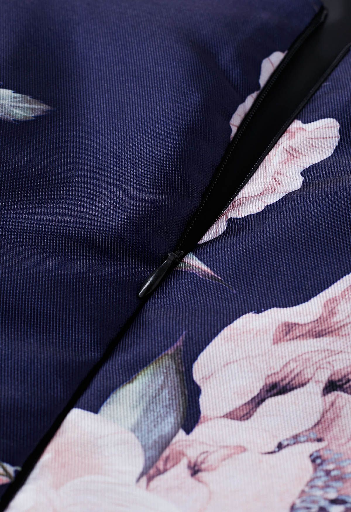Petal Noir Sleeveless Floral Pleated Dress  Navy Base Pink Blooms A Line Elegance