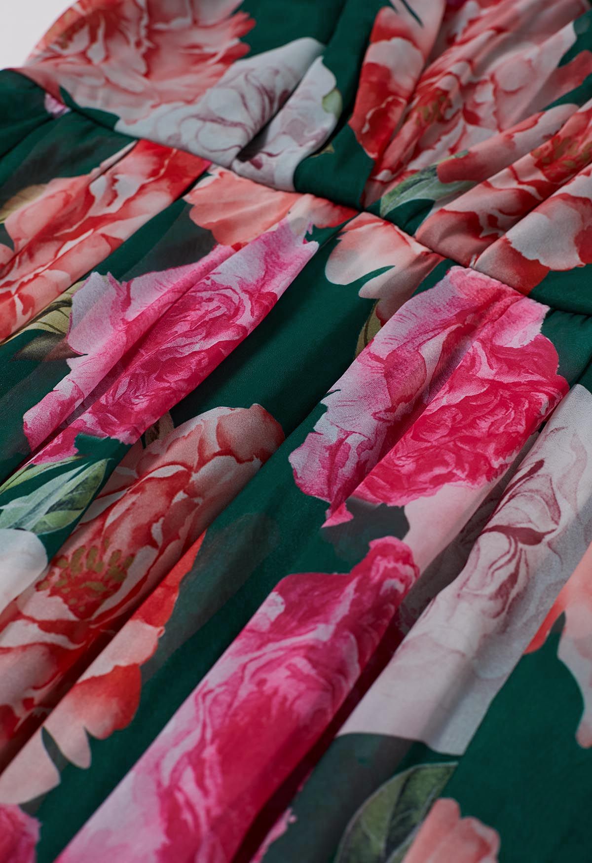 Emerald Rose Garden V-Neck Floral Printed Dress with Long Sleeves for Women