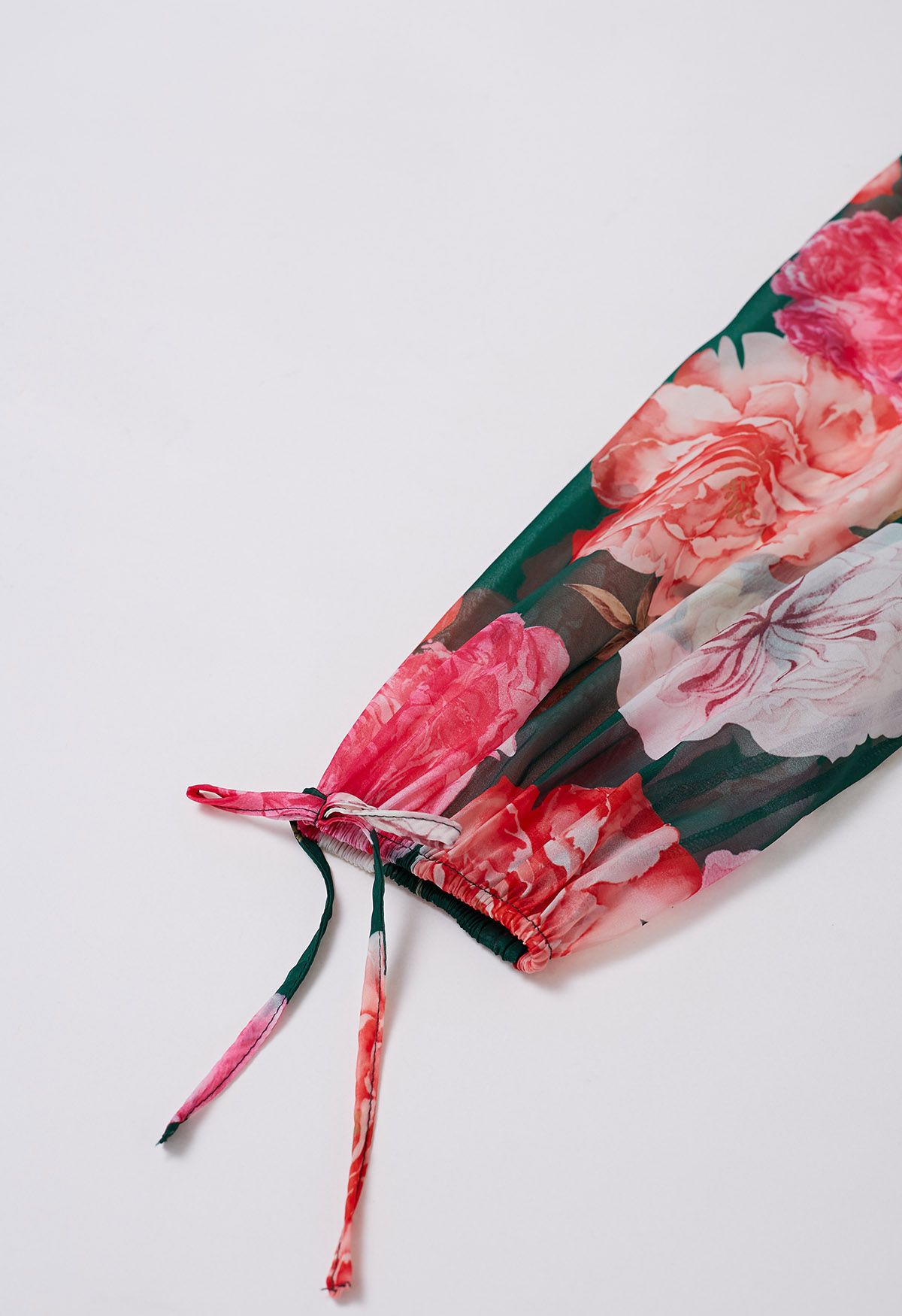 Emerald Rose Garden V-Neck Floral Printed Dress with Long Sleeves for Women