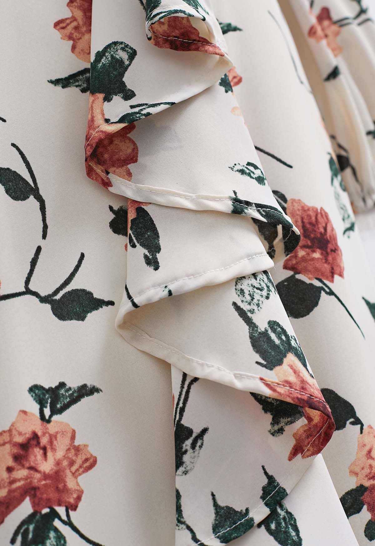 Marigold bloom ruffle front   Abstract Printed full sleeve maxi dress