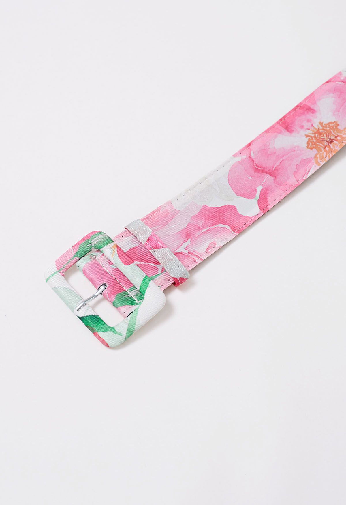 Ivory Pink Rose Garden Floral Printed Belted Maxi Dress with High Neck & Ruffle Detailing