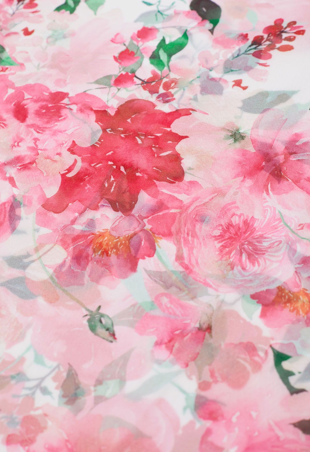 Ivory Pink Rose Garden Floral Printed Belted Maxi Dress with High Neck & Ruffle Detailing