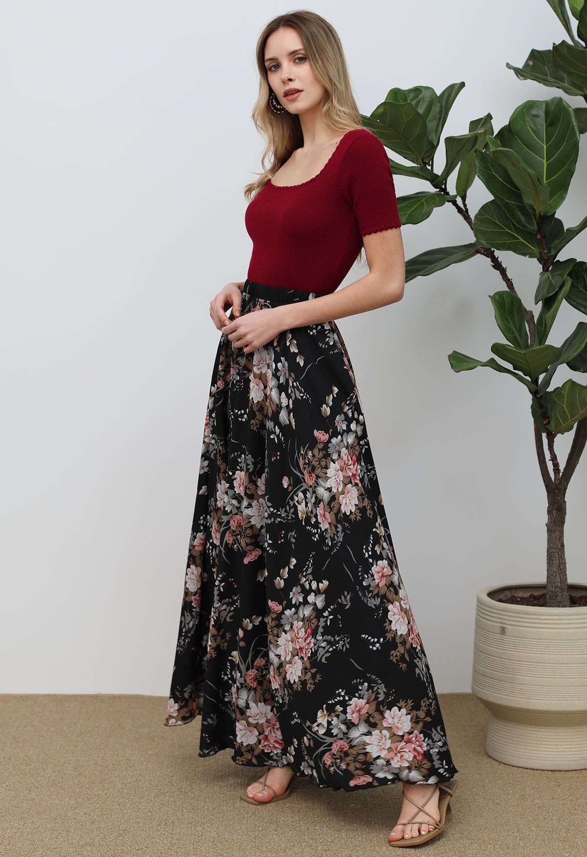 Midnight Bloom Floral Georgette Maxi Skirt for Women Lightweight Airy and Perfectly Flowing for Casual Festive  or Evening Occasions
