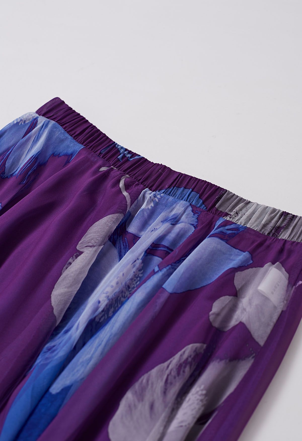 Royal Plum Blue Bloom Floral Print Flared Maxi Skirt