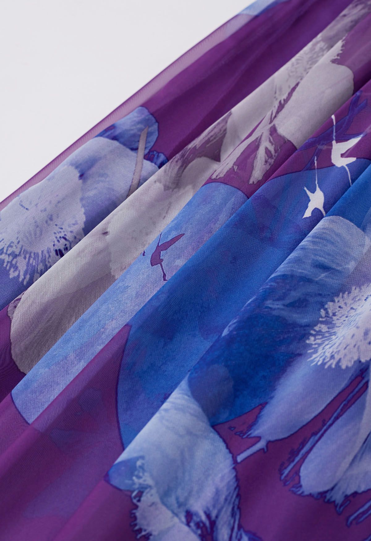 Royal Plum Blue Bloom Floral Print Flared Maxi Skirt