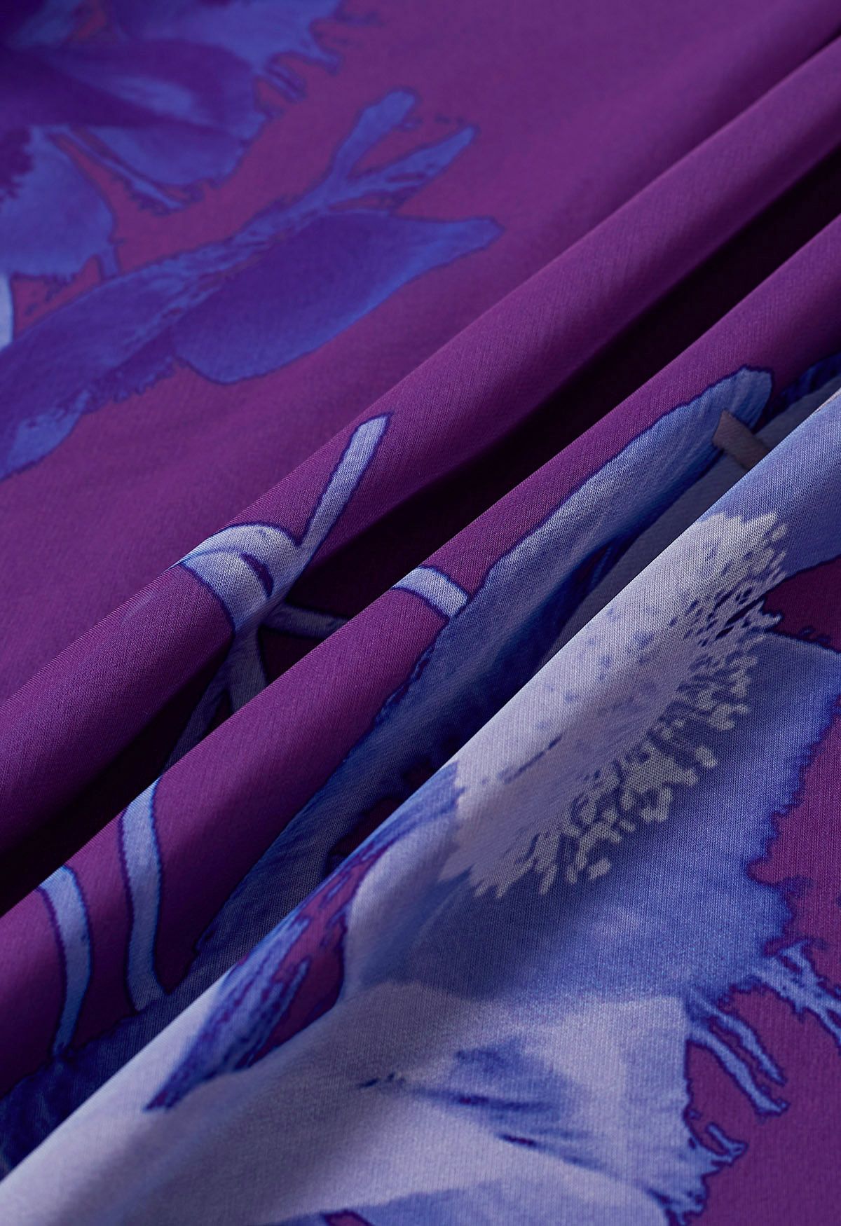 Royal Plum Blue Bloom Floral Print Flared Maxi Skirt