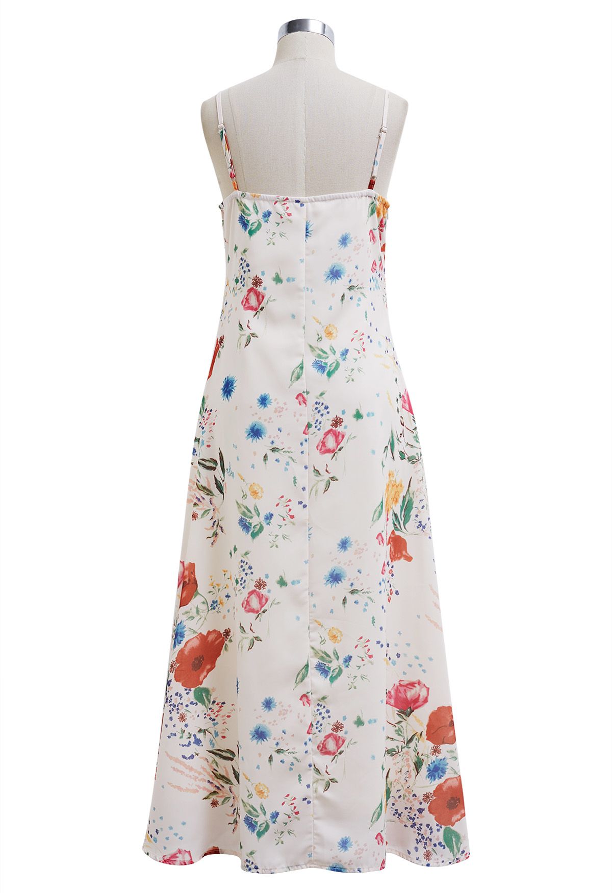 Ivory Rose Bloom Floral Printed Slip Midi Dress Elegant Spaghetti Strap Silhouette with Soft Flowing Fabric for Brunch, Vacation & Evening Wear
